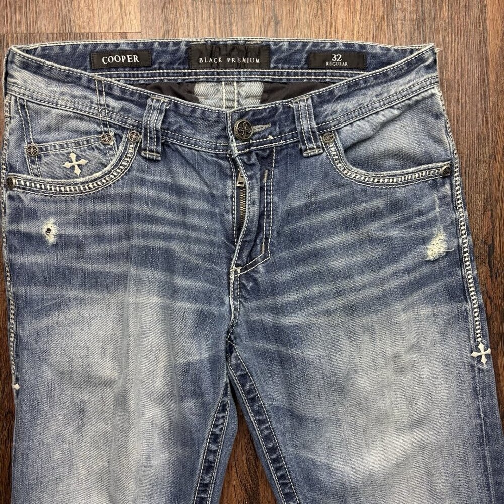 Affliction Cooper Bootcut Jeans Embroidered Western Destroyed Light Wash Size 32 - Picture 3 of 13